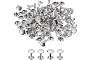 sourcing map 100 Juegos Cuero Remaches, 9mm Doble Tapa Remaches 12mm Altura Metal Pernos Remache para Cuero Artesanía Reparación Bricolaje Monedero Cinturones Bolsos Zapatos, Plateado Tono