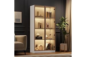 Rtopsu Vetrina Espositiva in Vetro Bianco con Illuminazione a LED a 16 Colori per Collezionismo, Vetrina con 2 Ante e Ripiani Mobili, Libreria Armadio Alto per Soggiorno Camera da Letto, 160x80x40 cm