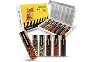 DIBYS Set Regalo Peperoncino Piccante | 6 Spezie Piccanti | Set di Spezie al Peperoncino con Scaglie, Peperoncino Ancho, Peperoncino Bird's Eye e Altro Ancora | Regali per Gli Appassionati di Cucina