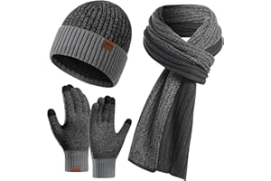 Ziwijity Winter Beanie Hat Scarf Gloves Set for Men & Women - 3PCS Knitted Warmer Set with Touchscreen Gloves, Long Soft Fleece Scarf for Cold Weather
