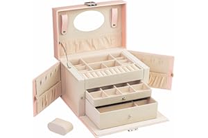 ADEL DREAM Schmuckkasten Schmuckkästchen mit 2 Schubladen Schmuck-Organizer PU Leder Schmuckaufbewahrung Samtfutter（Rosa