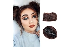 SJZDYLXY 2PCS Space Bun Claw Clip in Buns Donut Chignon Cat Ears DIY Hair Buns Updo Hairpieces Hair Extensions Wig Accessory for Women Girls (Dark Brown)