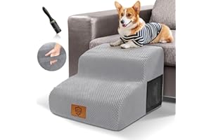 HEVOL Scale per Cani 2 Gradini, Scala Cani con Rivestimento Lavabile, Scaletta per Gatti per Divano Letto, 40,6 x 30,5 x 40,6 cm-1 Rotolo Di Pelucchi