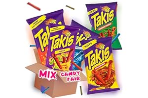 WASHYS Boîte de dégustation Takis Chips : 1 Takis Blue Heat 92,3 g, 1 Takis Fuego 90 g, 1 Takis Intense Nacho 92 g, 1 Takis Nitro 92,3 g, 1 Takis Guacamole 92 g, à tester