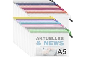 Newthinking A5 Zip Plastic Wallets, 24 PCS Mesh Zipper File Folders Lock Bags, Waterproof Document Storage Bags for School Office Travel Receipts Storage