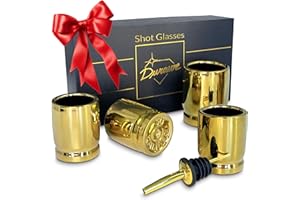 DURAWE COMPANY Set di 4 bicchierini da shot in ceramica calibro 50, con versatore, 50 cal, bicchieri da shot a forma di proiettile, ottimo regalo per uomini, set regalo di lusso, regalo di Natale