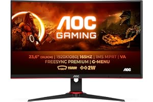 AOC Gaming C24G2AE - Moniteur incurvé FHD 24 pouces, 165 Hz, MPRT 1 ms, VA, AMD FreeSync, haut-parleurs, faible décalage d'entrée (1920 x 1080 @ 165 Hz, 250 cd/m², HDMI/DP/VGA)