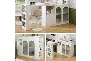 KUAKE Moderno tavolo da bar allungabile, tavolo da pranzo allungabile con vano portaoggetti, tavolo da bistrot, girevole a 360°, per sala da pranzo e cucina (bianco, 120 x 40 x 97 cm)