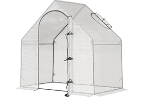Outsunny Walk In Tomato Greenhouse Garden Outdoor Mini Greenhouse Flower Planter Steel Frame with Zipped Door & Window, PE Cover, 180 x 100 x 168CM, White