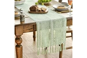 Artoid Mode - Camino de mesa con borlas verde saúco bohemio, decoración de mesa de cocina estilo granja, vacaciones, boda, fiesta, comedor, cumpleaños, 33 x 143 cm