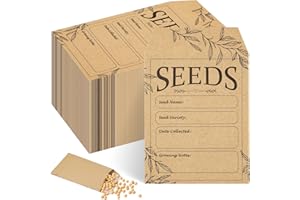 HOPTON 120 Pcs Seed Envelopes, Kraft Paper Small Brown Envelopes, Reusable Self Adhesive Seed Packets, Storage Envelope Preprinted Types Name Template for Seeds Saving & Collecting(3.15 * 4.72in)