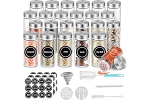 SXTIHD Tarros de cristal redondos para especias, 24 × 100 ml. Juego de recipientes para especias con nueva técnica de grabado láser, etiqueta.