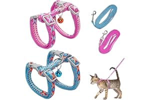 GRANTOP 2pcs Verstellbare Geschirre Katzenleine Set, Nylon Geschirre Katzenleine, Geschirr mit Leine für Kätzchen,Kätzchen HaustiereKatzengeschirr Katzengeschirr mit Leine Ausbruchsicher（Hellblau&Rosa）