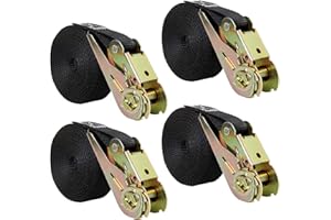 YAYODS 4PCS Black Ratchet Straps, Heavy Duty Ratchet Tie Down Straps with 800kg Break Strength, 2.5cm x 6m Ratchet Straps for Motorcycle, Trucks, Trailer, Cargo