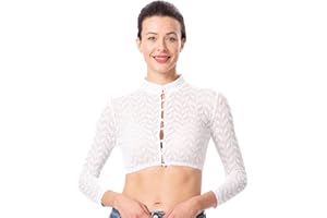 Dirndlwelle Elegante Blumen Streifen Spitze Hochelastisch Stoff Hochwertig 3/4 Ärmel Dirndlbluse Weiß Spitze Dirndlbluse Dirndlblusen für Damen Trachtenbluse Damen Creme Größe 34-44