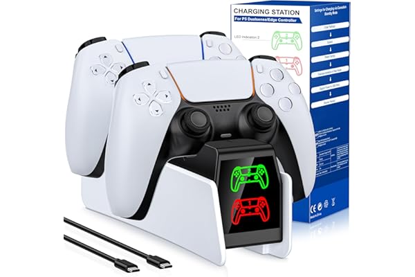 HELLCOOL Cargador Mando PS5 de Estación, Carga Rápida en 2-3 Horas/Indicador LED para Controller Inalámbricos DualSense/Edge, Accesorio PS5 para Mando Play 5