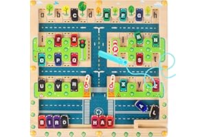 VLEDARLING Labirinto Magnetico 2 3 4 Anni Bambini Labirinto Di Colori Magnetico Motricità Fine Tema dell'Auto Giochi Montessori Di Abbinamento Giocattolo da Viaggio Educativo in Legno Labyrinthbrett