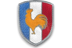 Patch Blason Coq de France Amalric - Ecusson COQ bleu balnc rouge brodé en France - Taille 8x6,4CM - Support à coudre Offert - Qualité Militaire