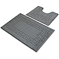 Ambience Products Greek Key Pattern Bath Mats 2 Piece Sets Non Slip Bathroom Mat, Soft Washable Rug Quick Dry Water Absorbent Bathroom Shower Mat & Pedestal Set (Charcoal)