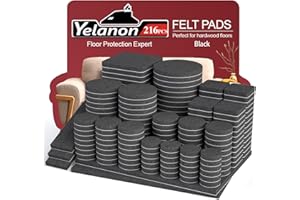 ‎YELANON Yelanon Möbelgleiter 216 Stück filzgleiter selbstklebend, Filz für stühle, kratzfester Bodenschutz für Möbelfüße, Chair Leg Floor Protectors, Schwarz