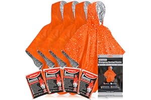 aZengear Poncho de Survie d'urgence (Lot de 4) Couverture Thermique en Mylar pour rétention de la Chaleur et de la Pluie | Réversible avec Capuche | Imperméable, Coupe-Vent, Portable (Orange)