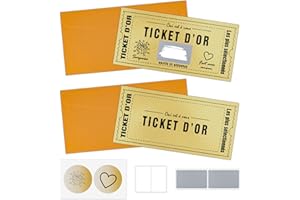 BRINNY 2 Pièces Carte à gratter Golden ticket à gratter Ticket d'or Carte Cadeau Surprise Personnalisable Idéal Anniversaire, Saint-Valentin-Cadeau EVJF Départ Retraite Cadeau Couple Annonce Anniversaire Or