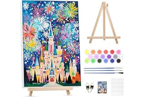 GHHKUD Paint by Number Kits for Adult with Wooden Easel, Oil Acrylic Painting by Numbers Kit for Adults Beginners on Framed Canvas, Castle Night Arts and Crafts for Home Wall Decor-12x16inch