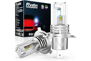 Nvdin h4 led senza ventola 20000lm, lampadine per fari auto o moto, kit lampadina 12v per abbaglianti e anabbaglianti, dimensioni 1:1 alogena, ultracompatta a montaggio diretto, luce bianca 6000k