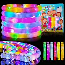 Lot De 12 Tubes Pop Lumineux LED – Fidget Sensoriel – 3 Modes – Élavés, Pliables, Connectables – Macarons
