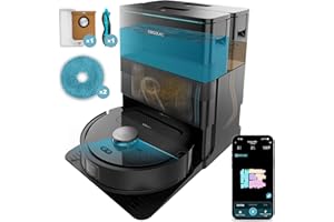 Cecotec Robot Aspirador y Friegasuelos con Base de Autovaciado y App Conga X50 X-Treme. Navegación Láser, Mapeo Interactivo, 15000Pa, Autonomía 240mins, Mopas Elevables, Base con 3 Depósitos
