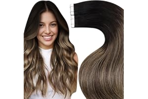 LaaVoo Tape in Extensions de Cheveux Humains Ombre Naturel Noir à Brun Mélange Caramel Blonde Extensions de Cheveux Bande dans de Vrais Extension Tape Adhesive 20pouces/50cm 20pcs/50g