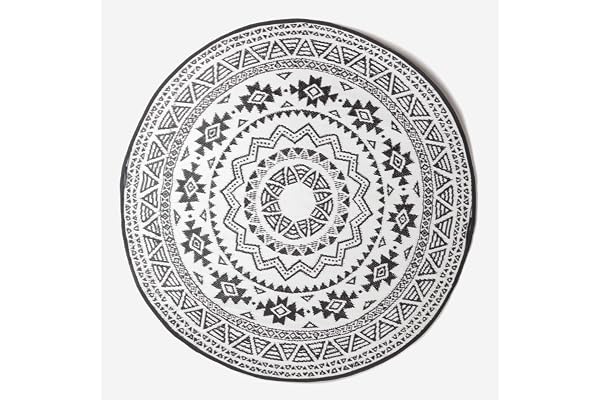 HOMESCAPES Tapis extérieur résistant Pluie et UV, Tapis de Jardin imperméable réversible Noir, Rond 180 cm, Intérieur extérieur terrasse Balcon