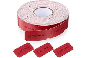 Nezyo Wertmarken Rolle 1000 Blatt Perforierte Wertmarken Fortlaufende Nummer Essensmarken Rolle Getränke Marken Rolle Abrisskarten für Geschäfte Bar Hochzeit Party Karneval(Rot,Wertmarke)