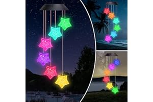 Larkumio Solar Windspiel für Draußen Garten Hängend Gartendeko Balkon Deko, Solarwindspiele Wind Chimes Outdoor mit Farbwechselnden LED Solar Lichter Dekorative Windspiele für Frauen Kinder, Stern