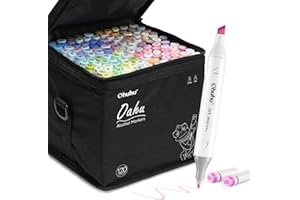 Ohuhu Markery Alkoholowe 120 Kolorów, Podwójna Końcówka Dłuto & Fine dla Artystów do Szkicowania Ilustracji z Etui Seria Oahu