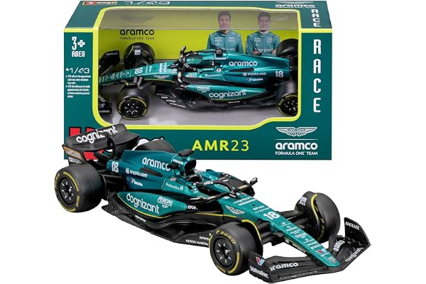 Bburago - Aston Martin AMR23#18 Stroll - Modèle réduit réaliste de Voiture de F1 à l'échelle 1:43, réplique Diecast sous Licence Officielle Aston Martin, âge recommandé : 3 Ans et Plus