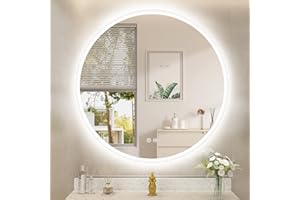STARLEAD 600 mm Round-Bathroom-Mirror-with-Lights, LED-Bathroom-Mirror with Dimmable, 3 Colour Temperatures, Anti-Fogging, Memory Function, HD Tempered Glass, IP44 LED Mirror