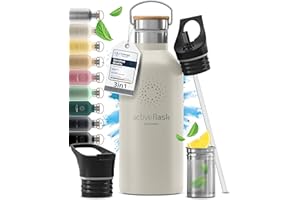 BEMAXX Botella de Agua Térmica ACTIVE FLASK + Pajita (3 Tapones) sin BPA - 1l & 500ml | Frasco Termo de Acero Inoxidable + Aislamiento Vacío | Cantimplora Aislada Bicicleta Deporte Caliente Fría Café Té