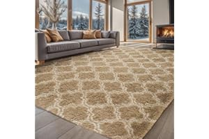 Uryedo Area Rugs for Bedroom Living Room Large Soft Touch Rug Homeware Rugs Anti Slip Modern Super Soft Thick Pile Fluffy Shaggy Carpet Non Shedding(160x230 cm)-Khaki