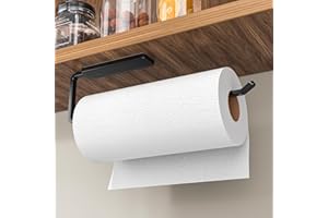 NIFFGAFF Paper Towel Holder Under Cabinet - Wall Mounted Kitchen Towel Holder No Drilling, Adhesive Under Cabinet Paper Towel Holder, Black Kitchen Towel Holder, 31 x 8 x 3.5 cm, Aluminum, Black