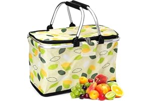 Xingwenhao Składany kosz na zakupy, duży, 30 l, rodzinny kosz piknikowy, składany kosz chłodzący z uchwytem, do zabrania w podróż, na piknik, zakupy