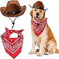 Yewong Pet Cowboy Costume Accessories - Dog Cat Pet Size Cowboy Hat and Bandana Scarf West Accessories for Puppy Kitten Party Festival and Daily Wearing Set of 2 (Coffee)