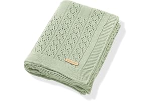DovFanny Cotton Cellular Baby Blanket Knitted Soft Blanket for Newbron Baby Boy and Girls 100 x 80cm (Light Green)