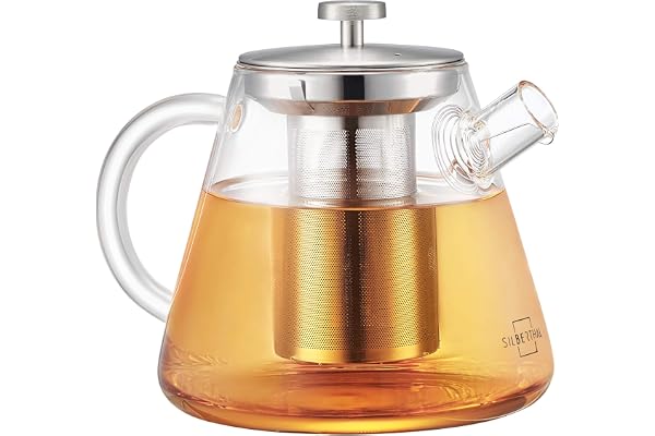 SILBERTHAL Glas tekanna med avtagbar infusion i rostfritt stål 1,5 L - el- och gasplattor - 8 till 12