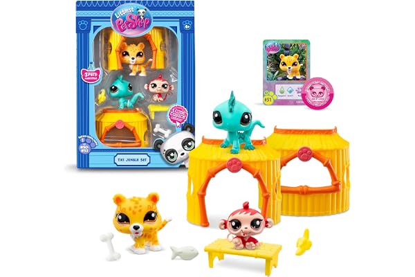 Littlest Pet Shop - Pack Tiki Jungle - 3 Animaux et Accessoires - Licence Officielle - Coffret Jouet Animaux Mignons - Mini Figurines - Jouet Enfant 3 Ans et + - BF00515