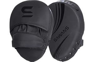 SAWANS® Box Fokus Pads Haken und Stoßhandschuhe, Kunstleder, Kickboxen, MMA, gebogener Arm, Schlagschild, Schlagen, Zielpolster, Kampfsport, Muay-Thai-Training (matt-schwarz)