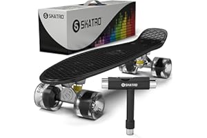 Skatro Mini Cruiser Skateboard. 22x6inch Retro Style Plastic Board Comes Complete
