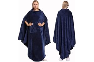 Catalonia Classy Poncho da Coperta Portatile in Pile per Donne Adulte, Coperta Grande, Morbida, Calda, Accogliente e Soffice Senza Maniche, Mantello Avvolgente con Tasca, Regalo Comfort, Marino