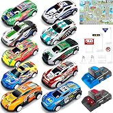 TOYABI Cars for Children, Mini Racers Cars Toys, Birthday Gifts | 10 Pack Metal Recoil Micromachines with Play Mat &amp; Catapult