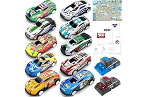 TOYABI Toy Cars, 10Pcs Car Racing Games with Mat & Launcher, Pull Back Cars for Kids, Micro Machines Featuring Diecast Metal Shells, Kids' Play Vehicles, Birthday Party Gifts, Boys Toys Age 3 4 5 6 7